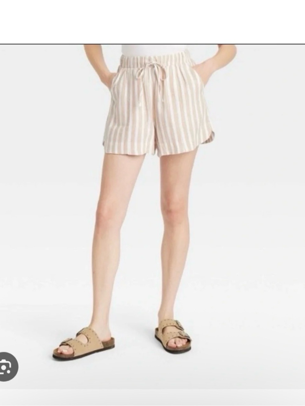 Tan & Cream Striped Linen Drawstring Women’s Shorts